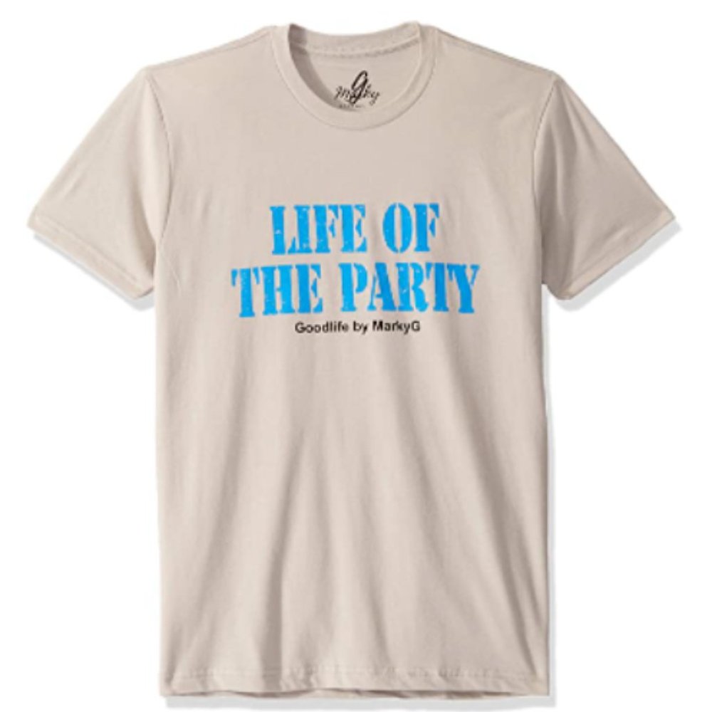 Marky G Apparel Men's Life of the party Graphic Sueded Crew T-Shirt -Small